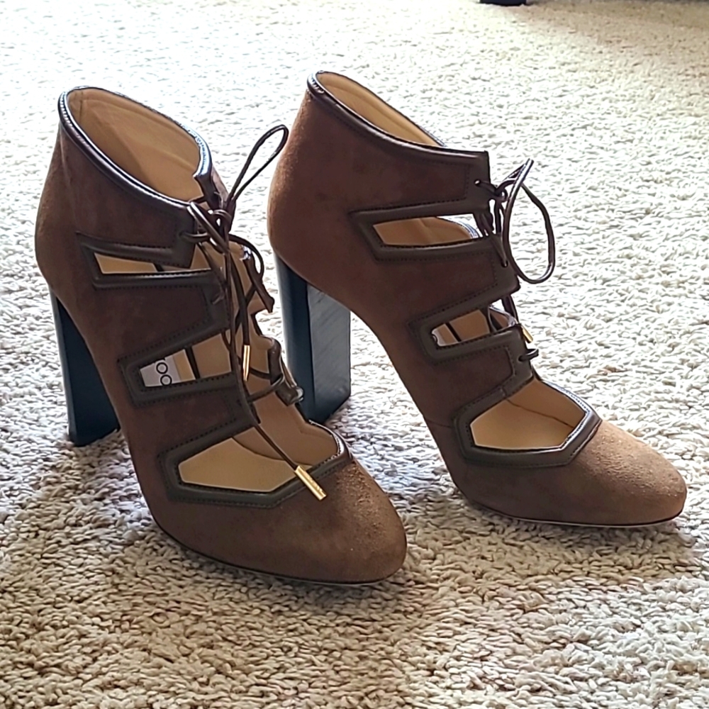 Jimmy Choo Latch 100 Suede & leather lace up pumps.